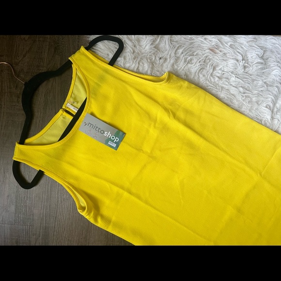 NWT yellow small sheath shirt dress boutique scalloped summer wedding - Picture 2 of 9